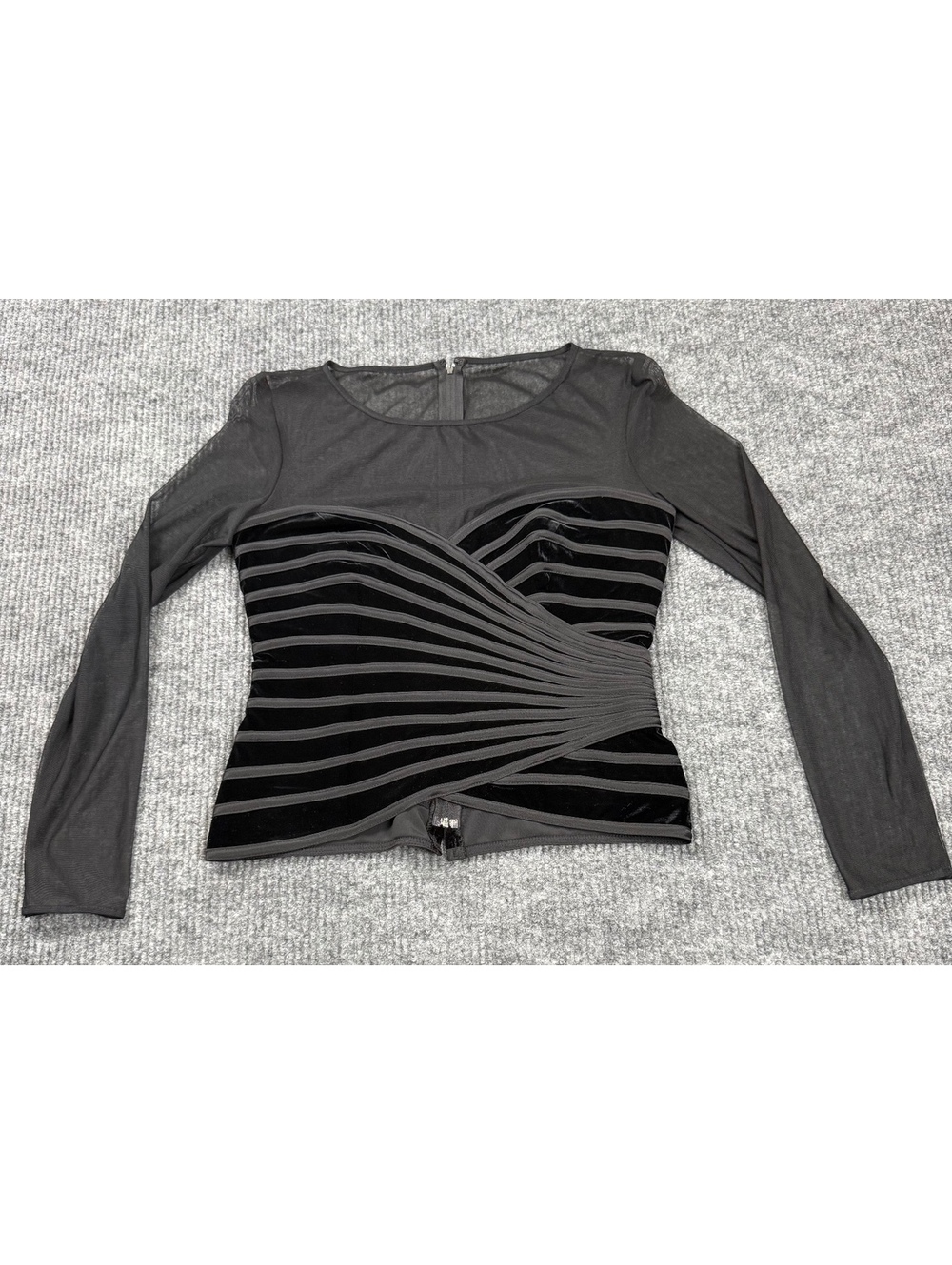 Vintage JS Signature Velvet Mesh Illusion Evening Top Black Size 10
